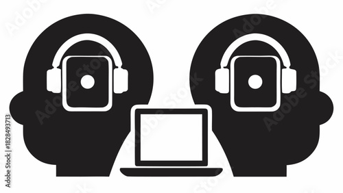 Modern remote learning concept with headphones and laptop, perfect for online courses, virtual meetings, and digital education, originally scalable vector