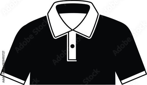 Black And White Short-Sleeved Polo Shirt Vector Icon.
