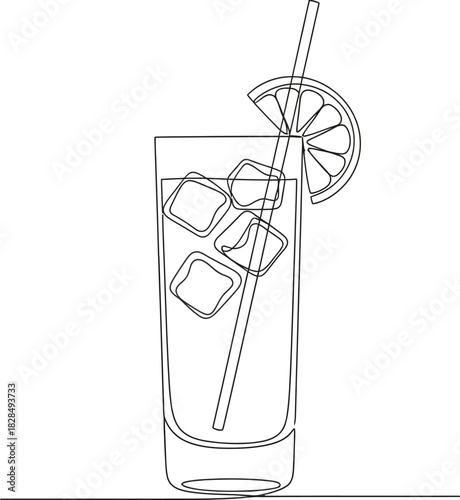 Whiskies and ice. Scotch on the rocks in glasses. Whiskey and soda. Continuous one line drawing vector illustration 