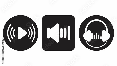 Playful audio icon set for dynamic multimedia projects, ideal for modern app interfaces and engaging website elements, music and sound design needs