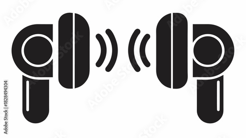 Wireless earbuds connecting with sound waves for seamless audio experience, perfect for music lovers and tech enthusiasts, modern and sleek design