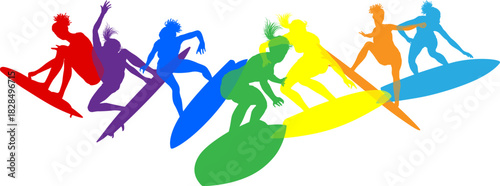 Surfer Surfboard Surfers Women Female Silhouettes