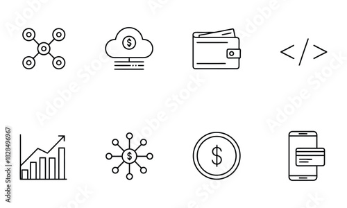 Finance technology and business icons collection for digital concepts
