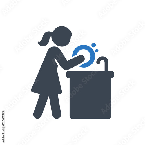 Washing Dishes At Sink Icon