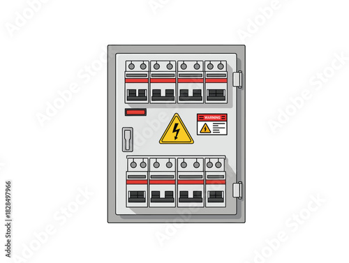 Detailed illustration of an electrical circuit breaker panel box, showcasing essential power distribution and safety components for residential or industrial systems