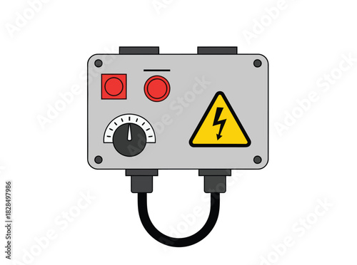Electrical control panel with power button, warning sign, and dial
