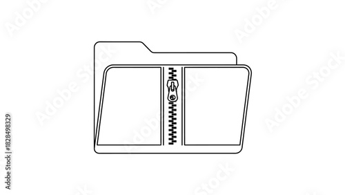 Vector illustration of a folder with a zipper, symbolizing data compression and file archiving