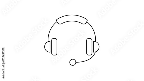 Simple Line Art Vector of Headphones with Microphone Minimalist Audio Communication Icon