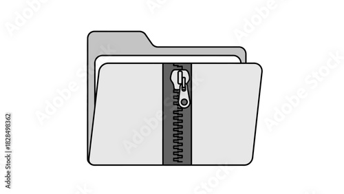 Digital folder with a prominent zipper, symbolizing file compression, data archiving, or secure document storage in a modern computing context