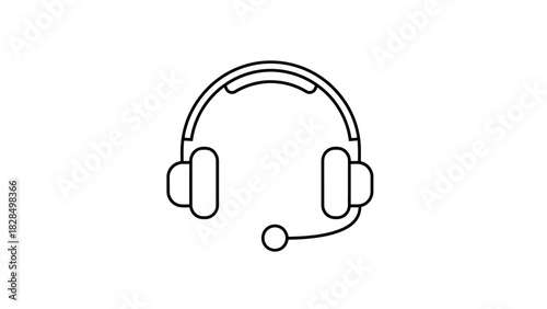 Headset icon with microphone on a white background, a clean and modern design for communication and audio representation