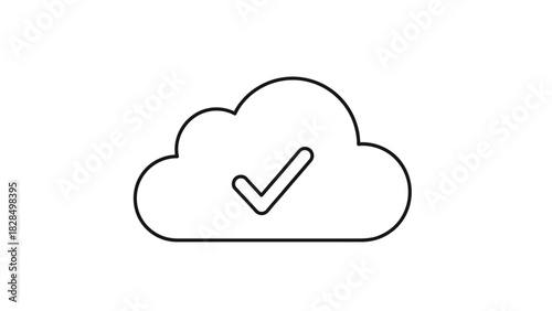 Cloud with checkmark line icon for successful data synchronization and storage. Simple outline symbol for approved cloud computing vector (43).eps