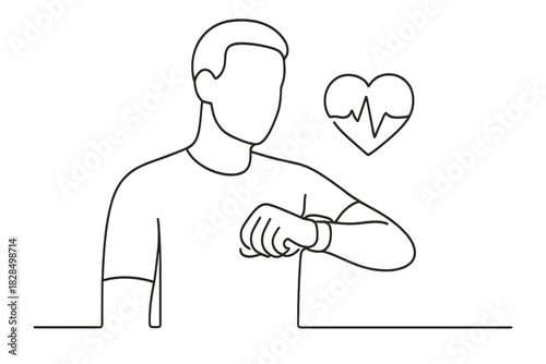 Minimalist Health Tracker. Wearable health monitor. Minimalistic one-line drawing a person wearing a smart