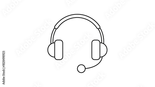 Simple outline icon of a headset with a microphone for customer service, call center support, or online communication vector (64)