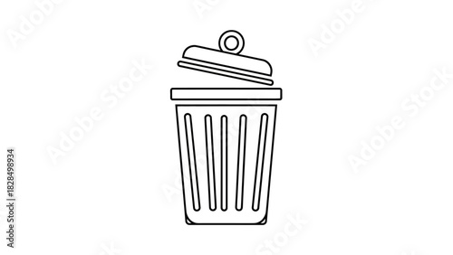 Black line art icon of an open trash can. Simple vector symbol for delete, remove, or waste disposal. Garbage bin illustration isolated on white background. eps