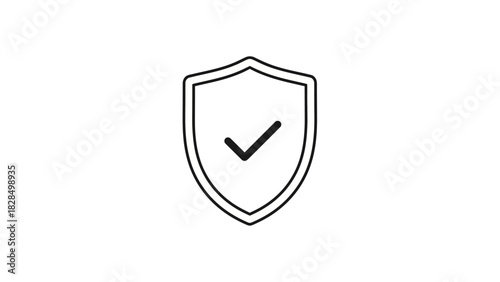 Minimalist line art vector icon of a shield with a checkmark. Symbol of security, protection, verification, and trust. Isolated graphic element for web and app interface design