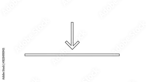 Minimalist download icon with a thin line arrow pointing down to a baseline. Vector symbol for saving data, file import, or web interface design. Scalable graphic element
