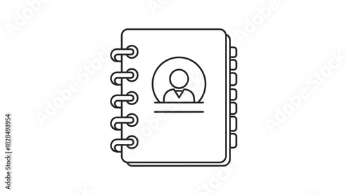 Simple outline icon of a spiral address book or contact diary. Vector symbol of a personal organizer notebook with a user pictogram for business communication