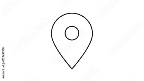 Simple location pin icon in a clean line art style, vector graphic for map navigation, GPS, and destination marking, isolated on a white background