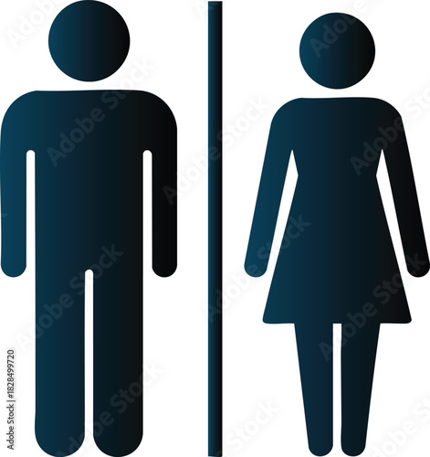 Simple restroom signage featuring gender symbols in a modern dark teal gradient.