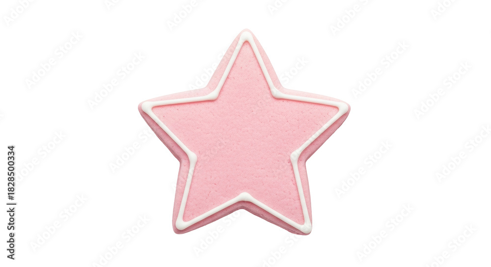 Obraz premium Isolated pink star sugar cookie with frosting, festive dessert, baked treat, delicious