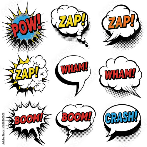  Comic Pop Art Speech Bubble Set – POW ZAP WHAM BOOM
