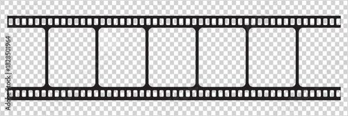 Old grunge movie film long strip, vintage filmstrip roll frame, vector photo background. Video or movie filmstrip overlay, cinema or photograph camera long film strip with transparent screen.eps10