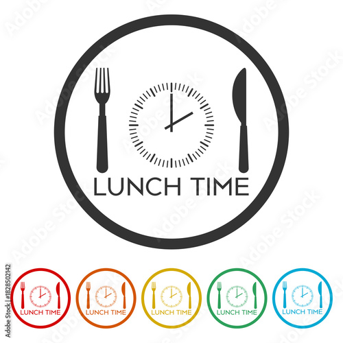 Lunch time design. Menu icon. Set icons in color circle buttons