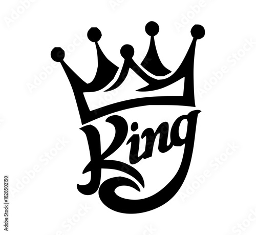 Stunning decorative typographic king design with crown, perfect for modern apparel, ideal for bold statements, power and confidence conveyed elegantly