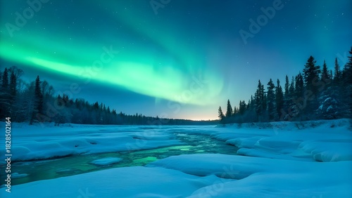 Wallpaper Mural Frozen Northern Landscape With A Glowing Aurora Flooding The Horizon Creating A Majestic Ethereal And Wintery Scene Of Ice Snow And Vibrant Polar Light Stretching Across The Arctic Sky
 Torontodigital.ca