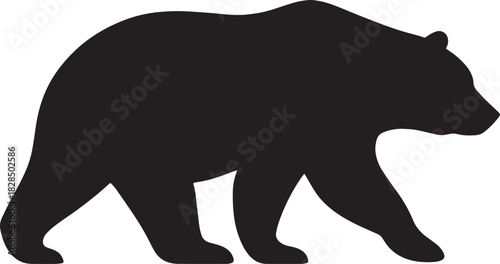 Walking Bear Silhouette Vector – Strong Heavy Body, Smooth Curved Outline, Bold Black Minimal Design