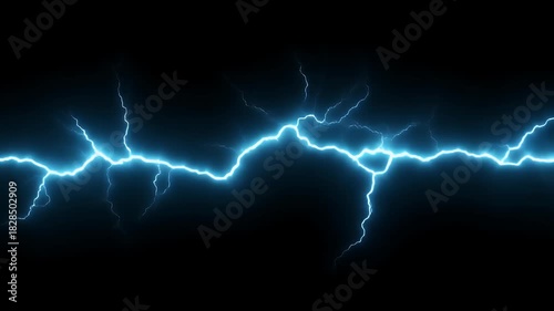Neon Lightning Pulse Energy Loop on Black Background