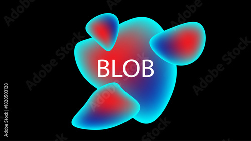 Abstract glowing fluid blob shape with smooth blue and red gradients on black background 
