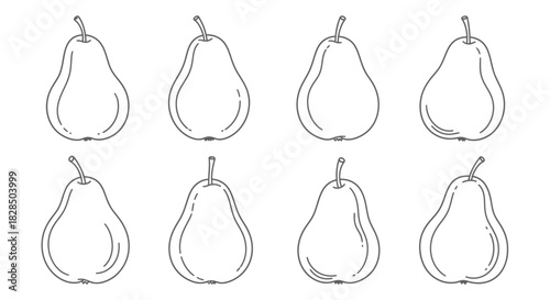Collection of eight hand drawn pear outlines in black and white