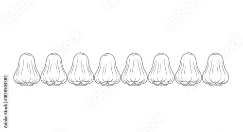 Row of stylized abstract teardrop shapes in a linear pattern