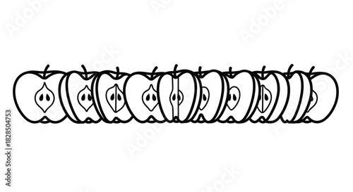 Row of sliced apples in a simple line drawing style