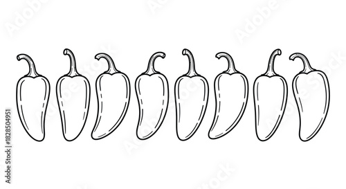 Line drawing of seven jalapeno peppers in a row