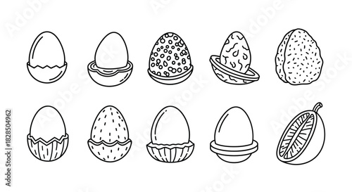 Collection of hand drawn easter eggs with different patterns and textures