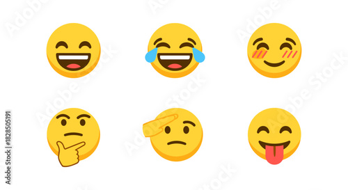 Colorful smiley emojis collection with various expressive faces