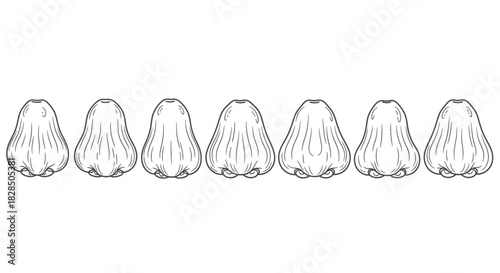 Row of stylized pears in a minimalist line art drawing