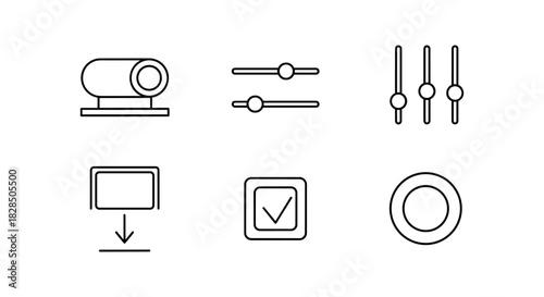 Minimal linear icons set: settings, controls, and user interface elements