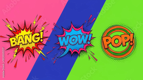 Dynamic comic book style exclamations add a vibrant pop to your creative projects, infusing energy, excitement, and visual impact for maximum engagement