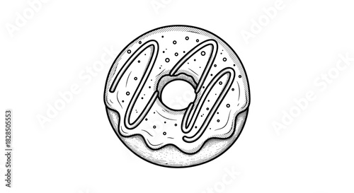 Hand drawn donut with icing and sprinkles on white background