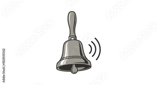 Vintage hand bell with sound waves on white background