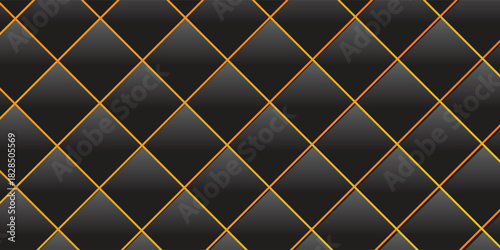 Black leather capitone background texture. Black upholstery premium dark fabric texture. Retro Chesterfield style soft tufted furniture upholstery with deep diamond pattern and buttons