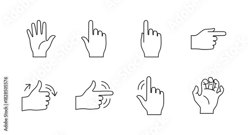 Minimalist hand gesture icons set: linear design for user interface