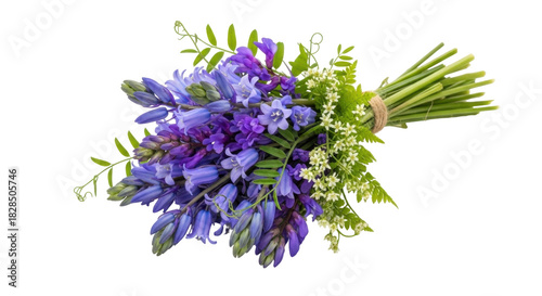 Billede på lærred Isolated bunch of bluebell flowers and greenery bundled together for botanical a