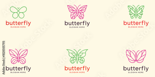 set of luxury butterfly logo design, vector illustration collection with sophisticated and graceful butterfly motifs, ideal for upscale branding, cosmetic lines, wellness products, and professional.