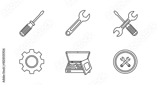 Set of simple linear tool icons for repair and maintenance