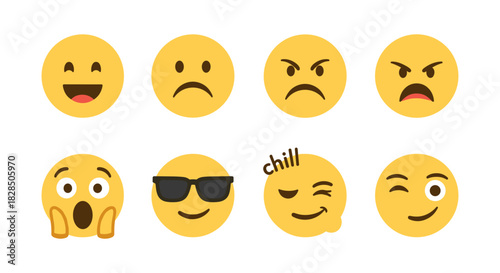 Bright emoji set: expressive faces with different emotions and moods