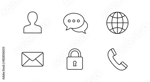 Minimalist line icons for global communication and security